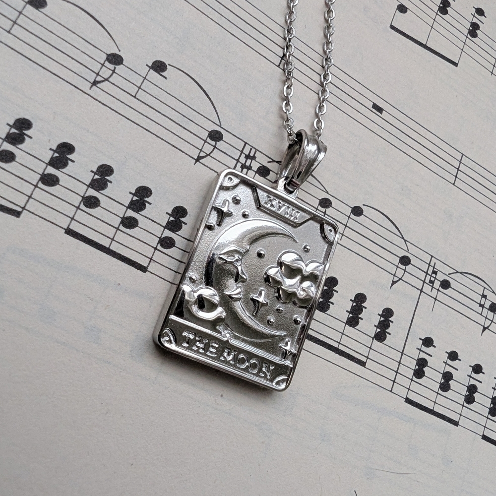 Silvertone 'The Moon' Tarot Card Pendant Necklace